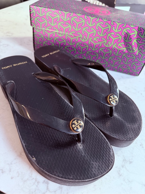 Tory Burch Shoes - Tory Burch Black Cut-Out Wedge Flip Flop